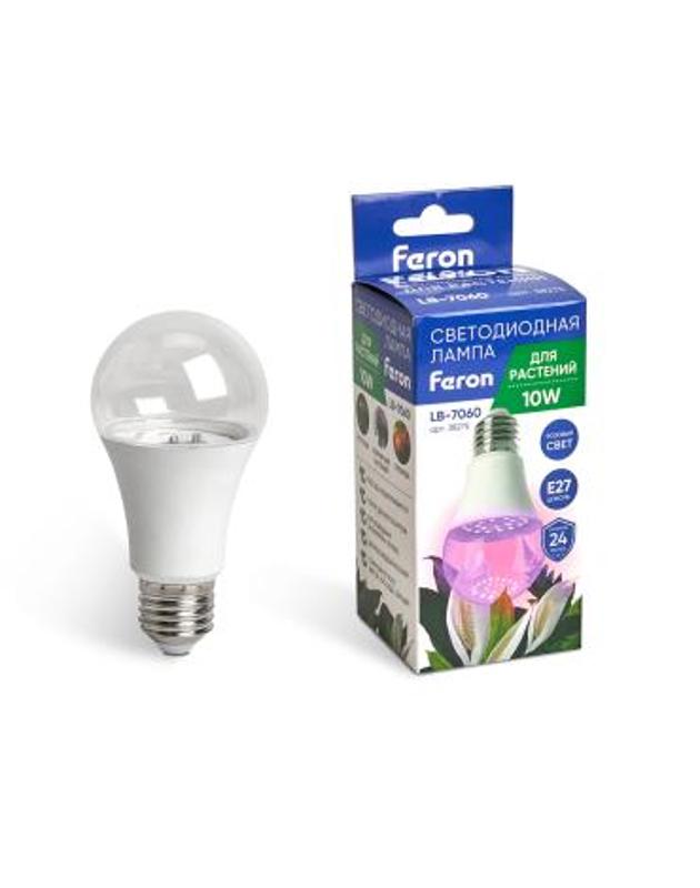 Лампа светодиодная для растений, А60 (10W) 230V E27, красно-синий спектр LB-7060 | 38275 | FERON — Feron