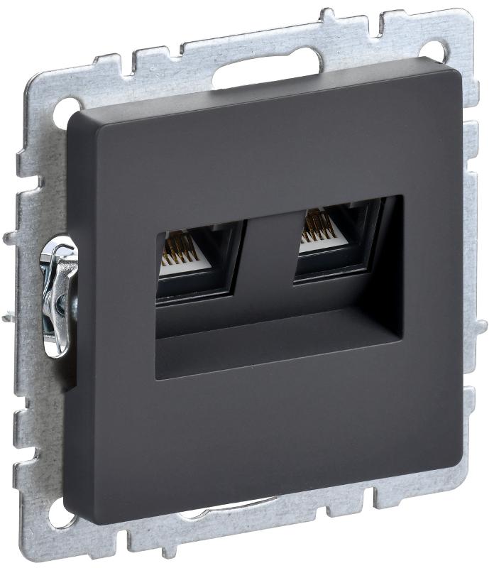 BRITE Розетка компьютерная 2-ая RJ45 кат.5E РК10-2-БрГ графит  | BR-K20-1-K53 | IEK — миниатюра 1