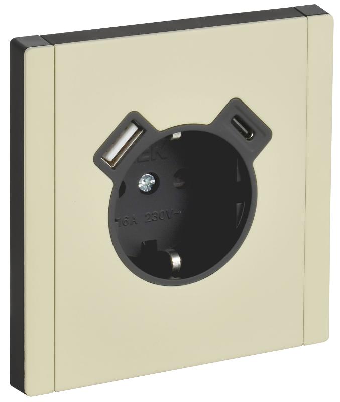 FORTE&PIANO Розетка с заземлением со шторками в/к 16А USB A+C 18Вт FP847M металл серый сланец  | FP-R14-16-U22-018-M-K41 | IEK — IEK (ИЭК)