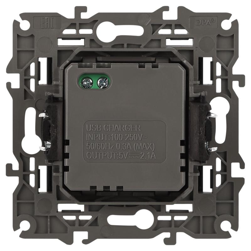 14-4110-05 Устройство зарядное USB, 230В/5В-2100мА, IP20, Эра Elegance, антрацит | Б0034373 | ЭРА — миниатюра 4