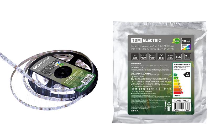 Лента светодиодная SMD5050-60 LED/м-IP20-12 В-10 Вт/м-RGBW (4 в 1), (5 м) | SQ0331-0373 | TDM — TDM ELECTRIC
