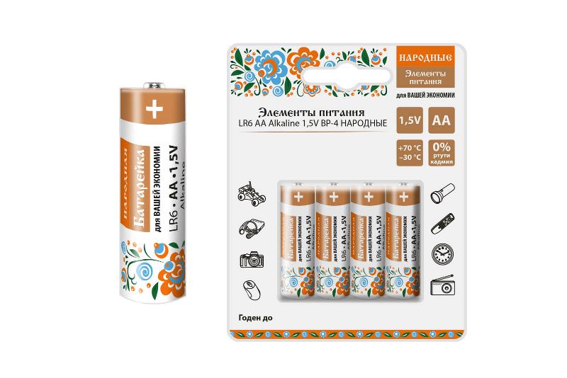 Элемент питания LR6 AA Alkaline 1,5V BP-4 Народный | SQ1702-0007 | TDM — TDM ELECTRIC