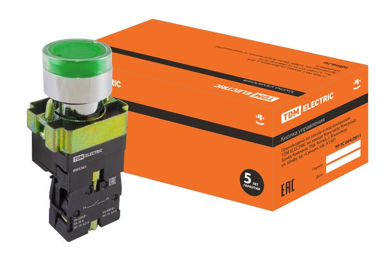 Кнопка BW3361 с подсветкой зеленый 1з  | SQ0704-0054 | TDM — TDM ELECTRIC