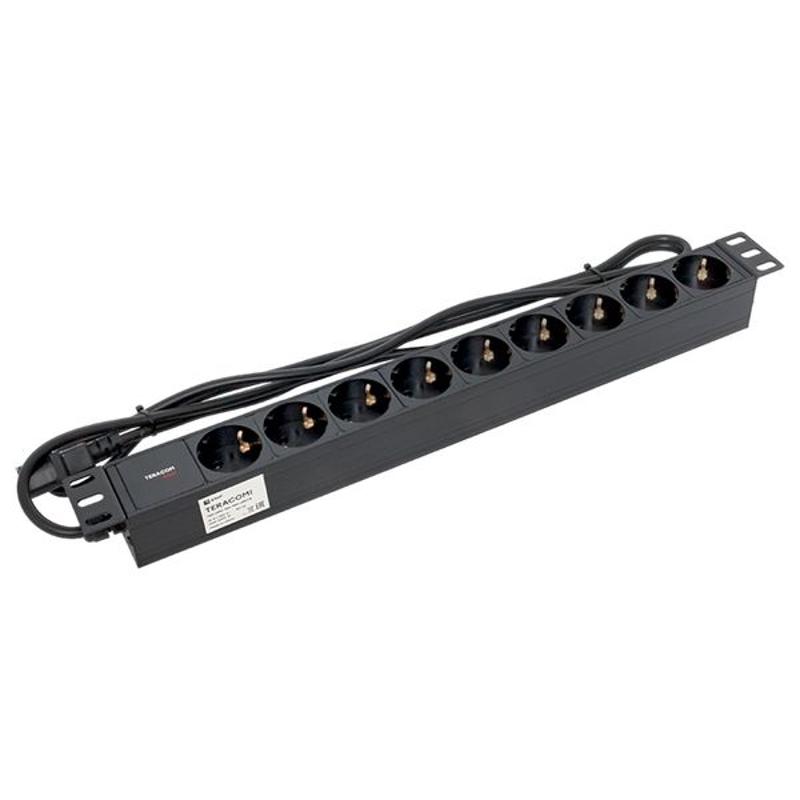 Блок розеток PDU TERACOM PRO 19" 1U 10А/250В 9 розеток Schuko шнур 2 м 3x1,5 мм2 вилка C14 | TRP-HPD-10A-9SH-2MC14 | EKF — миниатюра 3