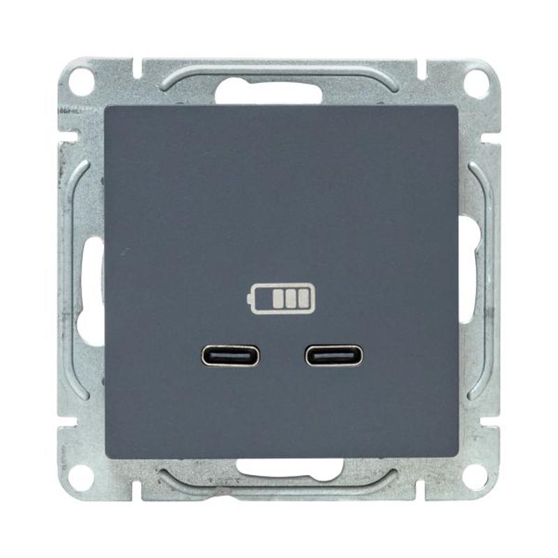 Механизм розетки USB-C - 2шт, графит Эпика  |UP1-SOG-2USBC| EKF — миниатюра 4