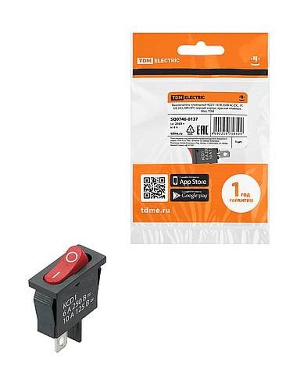 KCD1-101B 250В AC/DC, 1P, 6А, (2с), ON-OFF, черный корпус, красная клавиша, Mini | SQ0746-0137 | TDM — TDM ELECTRIC