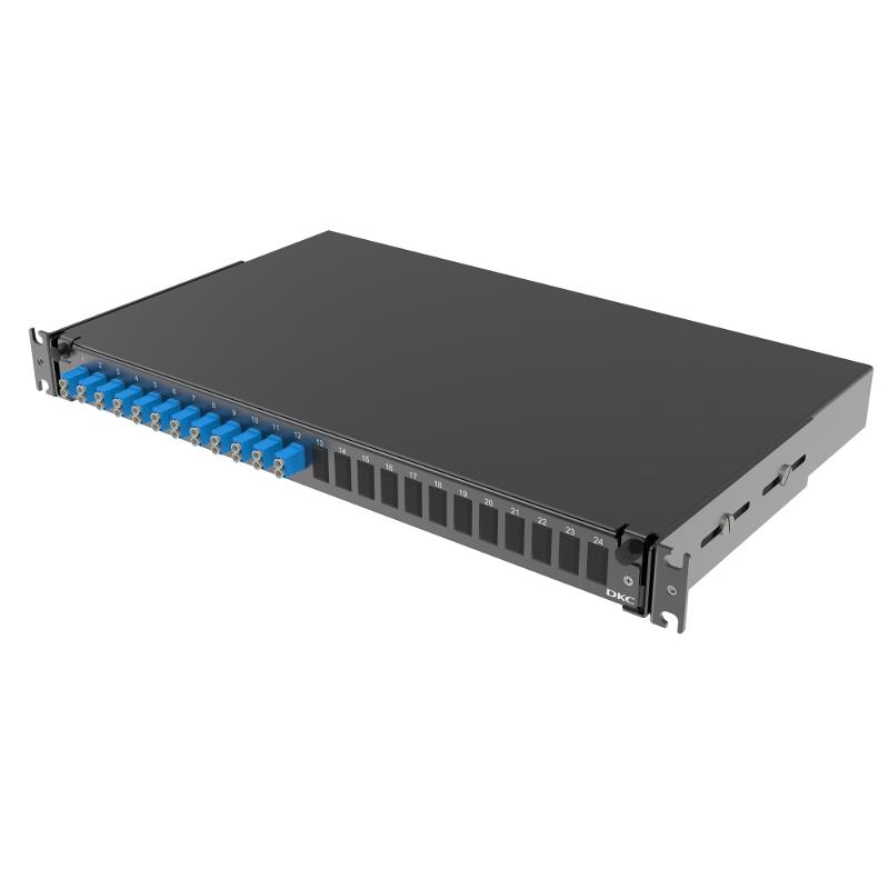 Оптическая полка выдвижная 1U с адатерами 12 х duplex LC OS2 в комплекте с лицевой панелью, пигтейлами, сплайс-кассет(ой/ами) и гильзами КДЗС | RNFP9D — миниатюра 1