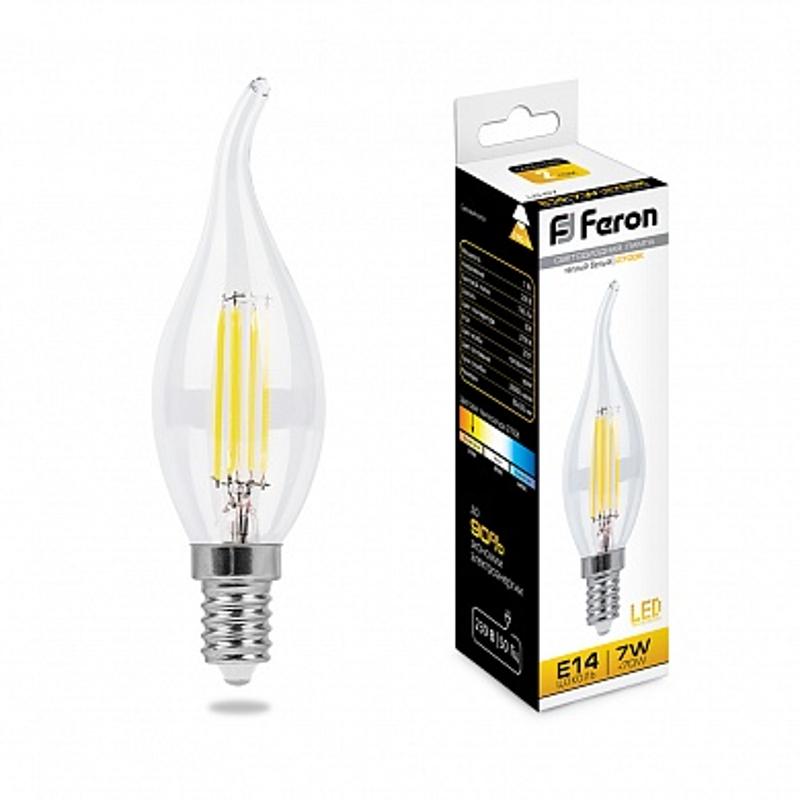 Лампа светодиодная LB-67 (7W) 230V E14 2700K филамент C35T прозрачная | 25727 | FERON — Feron