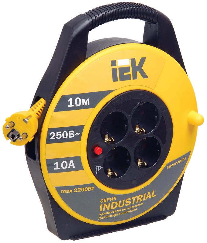 Удлинитель на катушке УК10 с т/з 4 места 2Р+PЕ/10м 3х1,0 мм2 "Industrial" | WKP14-10-04-10 | IEK — миниатюра 1