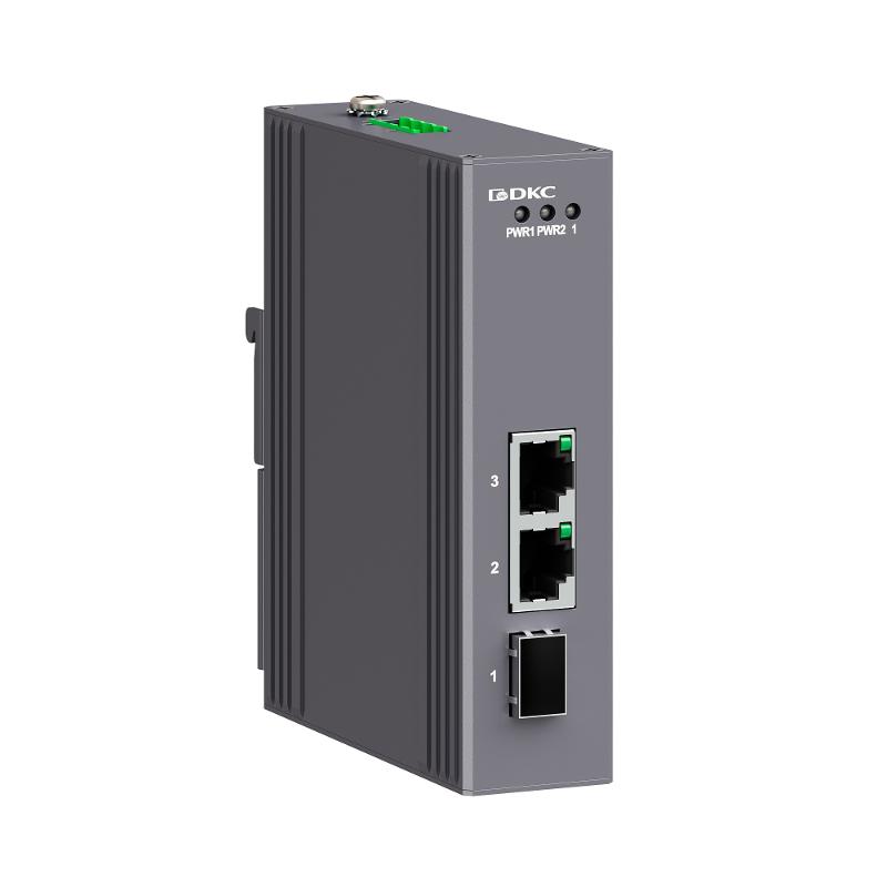 Промышленный медиаконвертер, 3-х портовый, 1х100Base-X SFP слот, 2х10/100Base-T(X) портов RJ45, 12-48В DC/18-30В AC, с резервированием | N1100-1SFP2T- — фото 1 | Sento