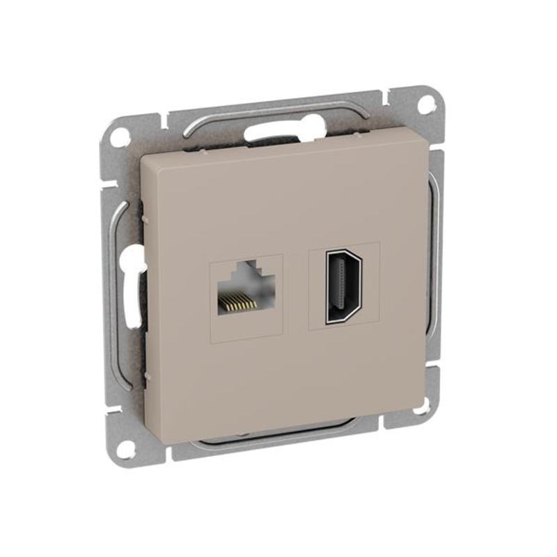 Механизм розетки HDMI+RJ45 (cat5), кремовый Эпика  |UP1-SOI-HDMI-RJ45| EKF — миниатюра 3
