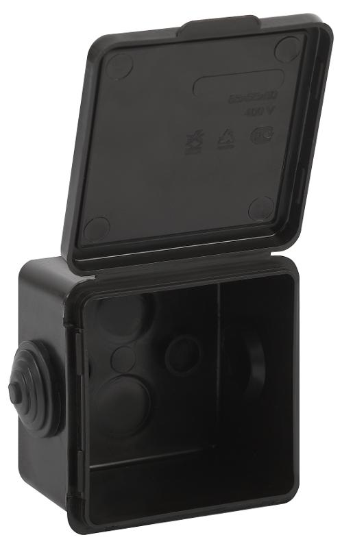 Распаячная коробка  KOR-65-65-50-4g-B открытой установки КОР 65х65х50мм черная с гермовводами 4 входа IP54 KOR-65-65-50-4g-B | Б0061797 | ЭРА — миниатюра 2