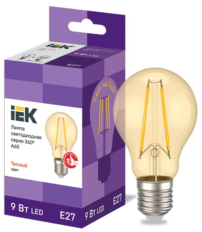 Лампа светодиодная LED A60 груша золото 9Вт 230В 2700К E27 серия 360° | LLF-A60-9-230-30-E27-CLG | IEK — IEK (ИЭК)