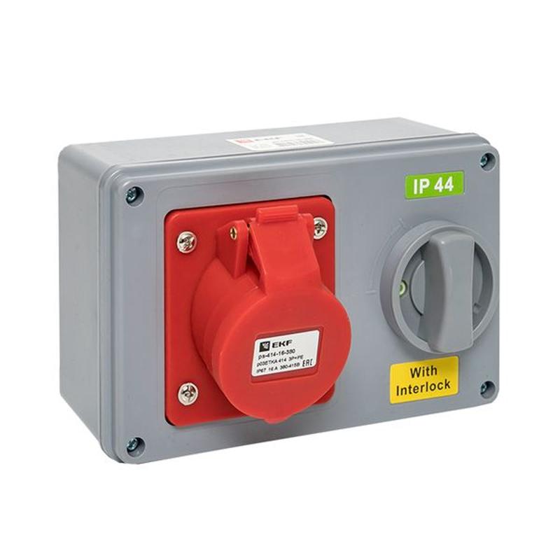 Розетка с блокировкой и выключателем 1414 3Р+РЕ 16А 380В IP44 EKF | ps-1414-16-380 | EKF — миниатюра 1