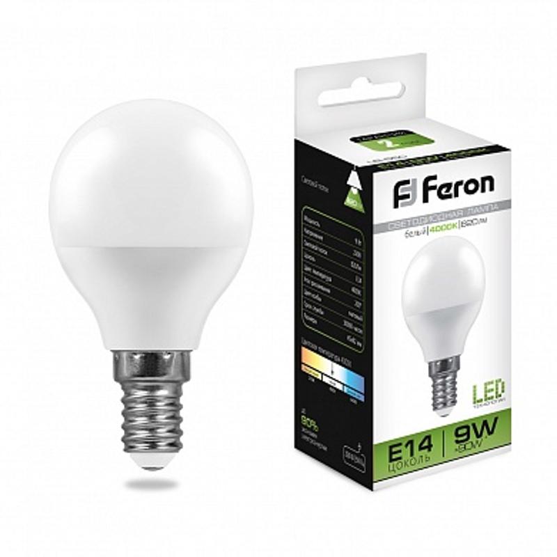 Лампа светодиодная LB-550 (9W) 230V E14 4000K G45 | 25802 | FERON — миниатюра 1