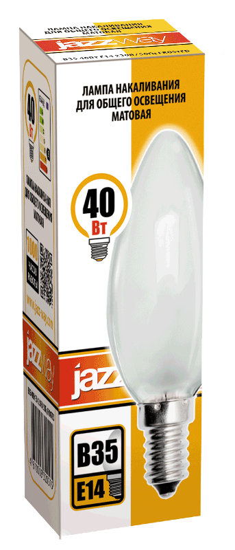 Лампа накаливания ЛОН 40Вт E14 240В B35 frosted | 3320515 | Jazzway — миниатюра 2