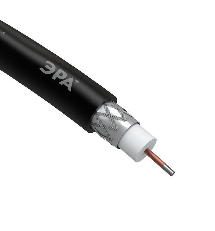 ЭРА Кабель коаксиальный RG-6U, 75 Ом, CCS/(оплётка Al 64%), PE, цвет чёрный, бухта 100 м, SIMPLE | Б0044601 | ЭРА — миниатюра 2