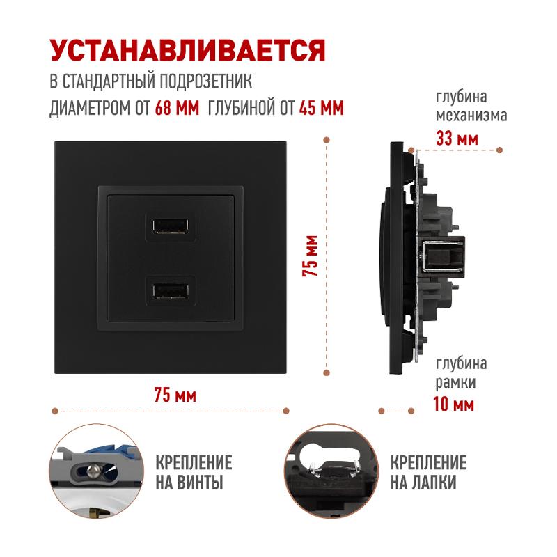 14-4110-05 Устройство зарядное USB, 230В/5В-2100мА, IP20, Эра Elegance, антрацит | Б0034373 | ЭРА — миниатюра 2