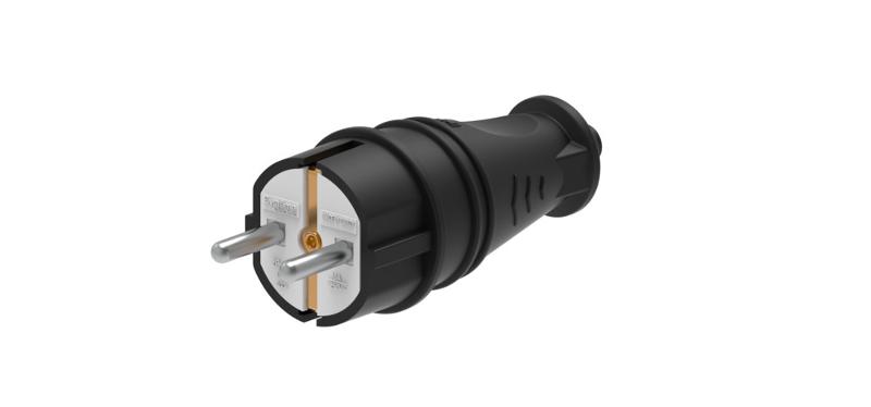 Вилка 2К+З прямая каучуковая 16А/250В IP44 Чёрная MultiSet | MST4001BK | SE — Systeme Electric