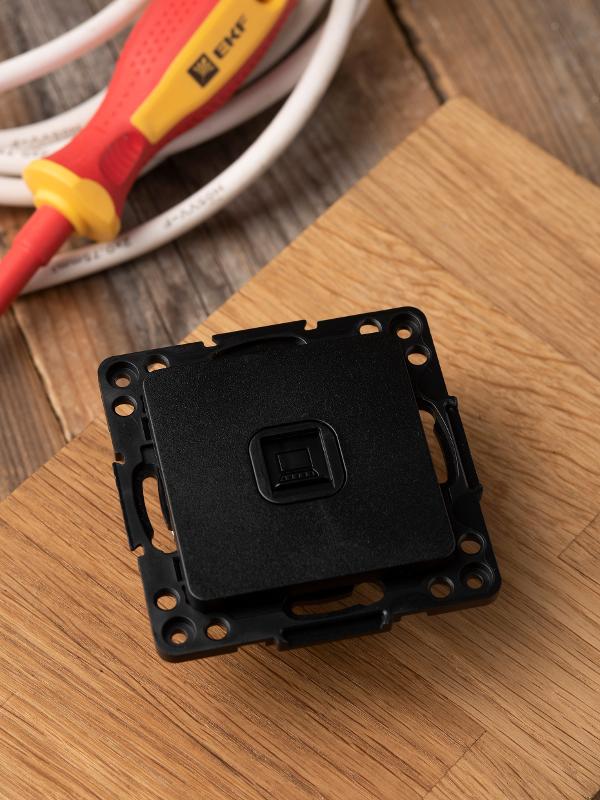 Стокгольм Механизм Розетки RJ-45 1-местной черный PROxima | EZK01-035-10 | EKF — миниатюра 2