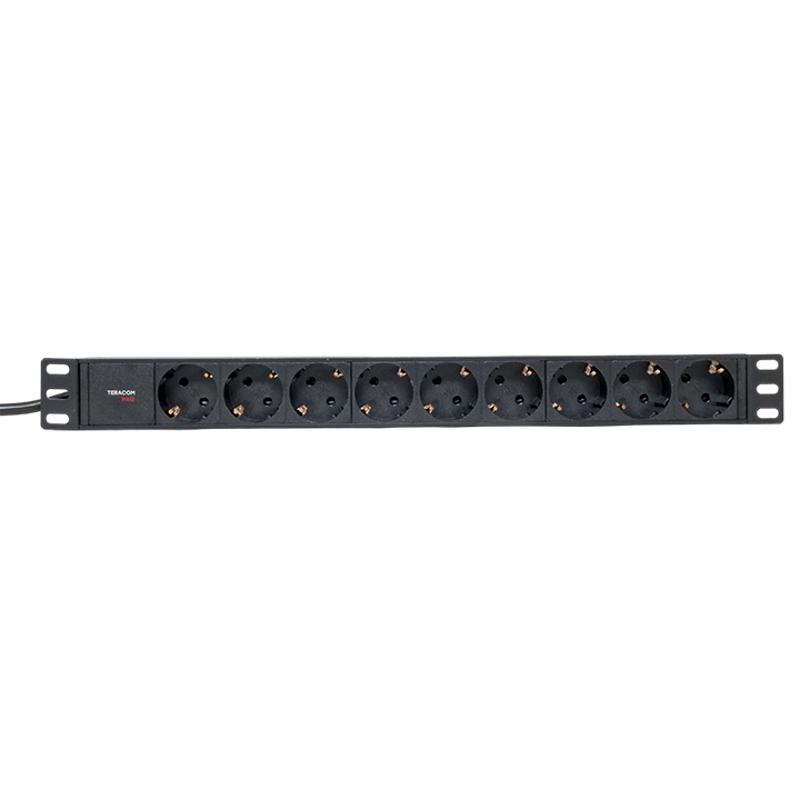 Блок розеток PDU TERACOM PRO 19" 1U 16А/250В 9 розеток Schuko 2 м 3x1,5 мм2 вилка Schuko | TRP-HPD-16A-9SH-2MSH | EKF — миниатюра 4