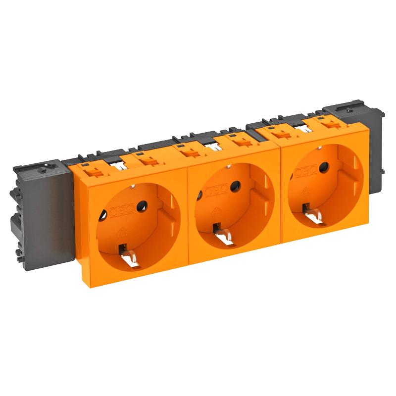 Розетка тройная 0° Modul45connect с з/к, 250 В, 16A (оранжевый) (STD-D0C ROR3) | 6120384 | OBO Bettermann — OBO Bettermann