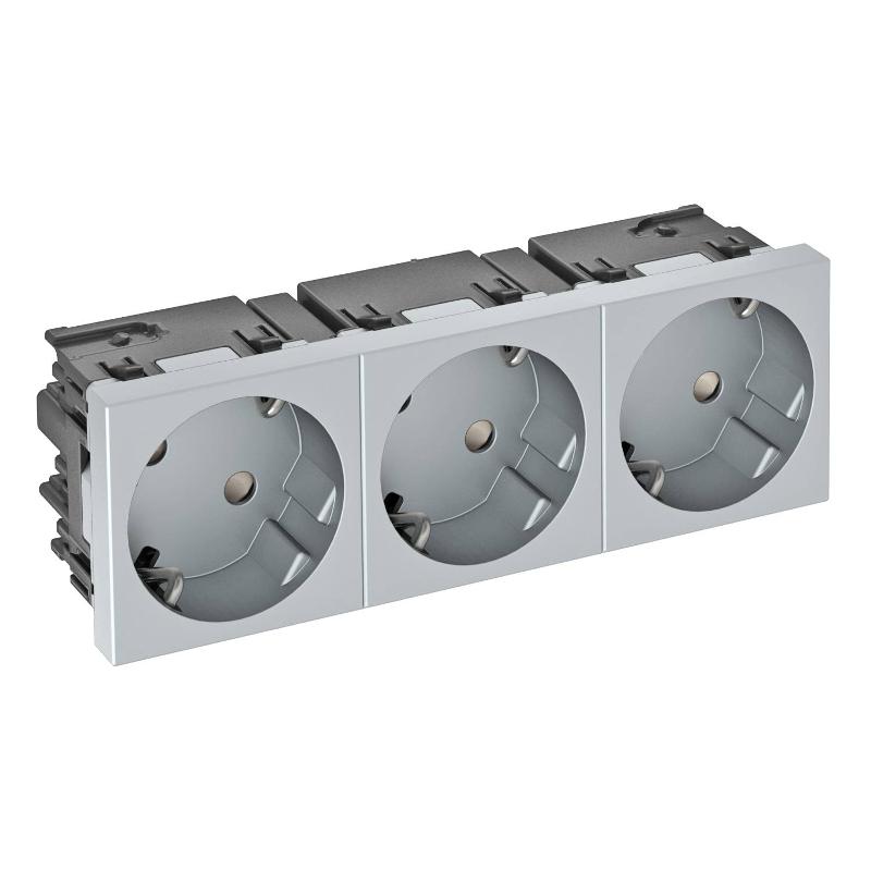 Розетка тройная 33° Modul45connect, с з/к, 250 В, 16A (серебристый) (STD-D3C AL3) | 6120512 | OBO Bettermann — OBO Bettermann