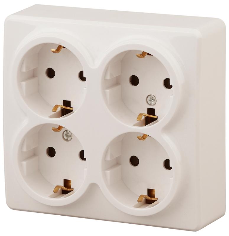 Розетка 11-2211-02  4х2P+E Schuko со шторками, 16АХ-250В, ОУ, Эксперт, Слоновая кость |Б0020710 | ЭРА — миниатюра 1