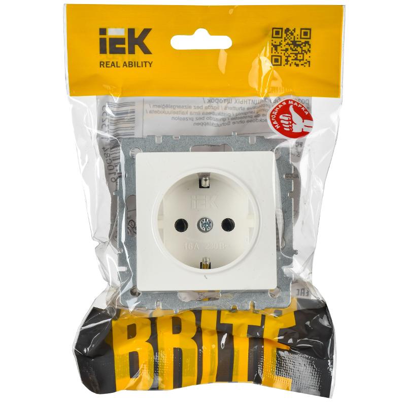 BRITE Розетка с заземлением без шторок 16А РС11-1-0-БрБ белый | BR-R11-16-K01 | IEK — миниатюра 2