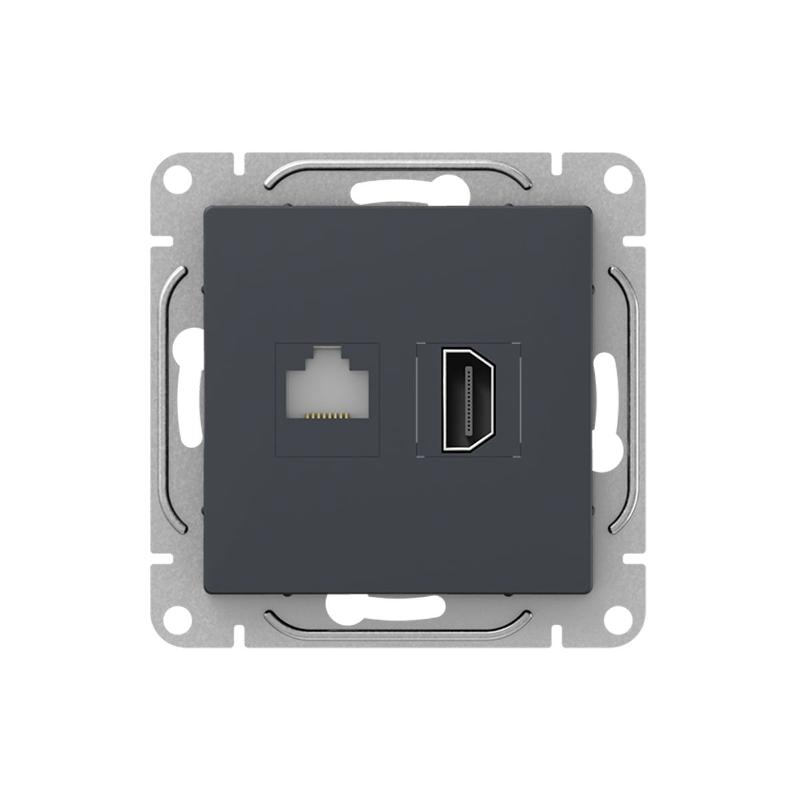 Механизм розетки HDMI+RJ45 (cat5), графит Эпика  |UP1-SOG-HDMI-RJ45| EKF — EKF
