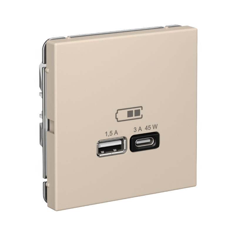 ArtGallery Песочный Розетка USB A + тип-C 45Вт высокоскор.заряд. QC, PD, механизм | GAL001229 | SE — миниатюра 2