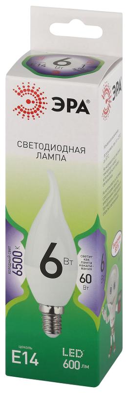 Лампа светодиодная  GREEN LINE LED BXS-6W-865-E14 GL E14 6 Вт свеча на ветру холодный свет | Б0067113 | ЭРА — миниатюра 5