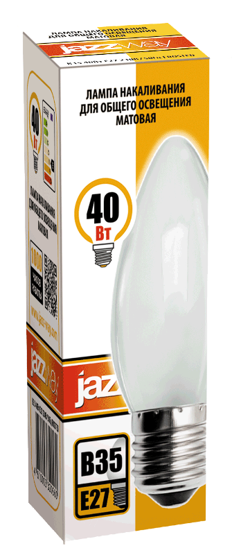 Лампа накаливания ЛОН  40Вт Е27 240В B35 frosted | 3320560 | Jazzway — миниатюра 2