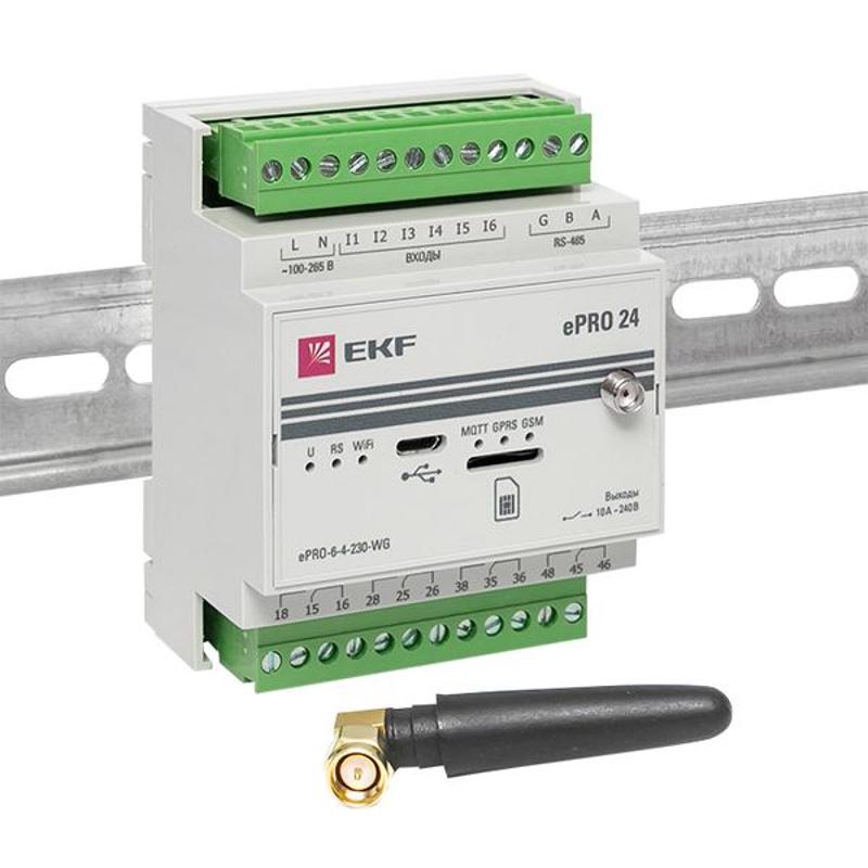 Контроллер базовый ePRO 24 удаленного управления 6вх\4вых 230В WiFi GSM с внешней антенной PROxima | ePRO-6-4-230-WG1 | EKF — миниатюра 30