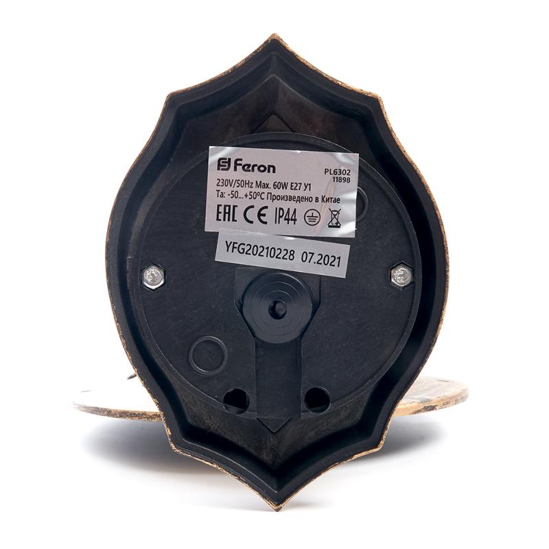 Светильник садово-парковый PL6302 шестигранный на стену вниз 60W 230V E27, черное золото | 11898 | Feron — миниатюра 3