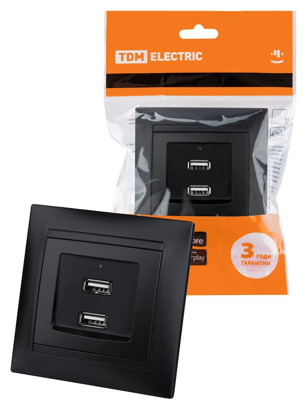 Розетка 2USB порт 2,1А 5В графит "Лама" | SQ1815-0641 | TDM — TDM ELECTRIC