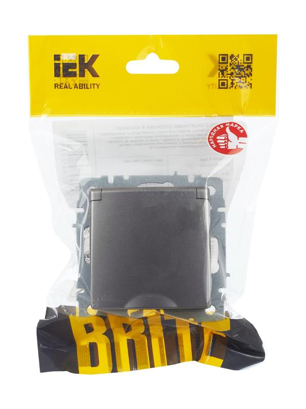 BRITE Розетка с заземлением со шторками с кр. 16А IP20 РСбш10-3-БрС сталь | BR-R16-16-K46 | IEK — миниатюра 11