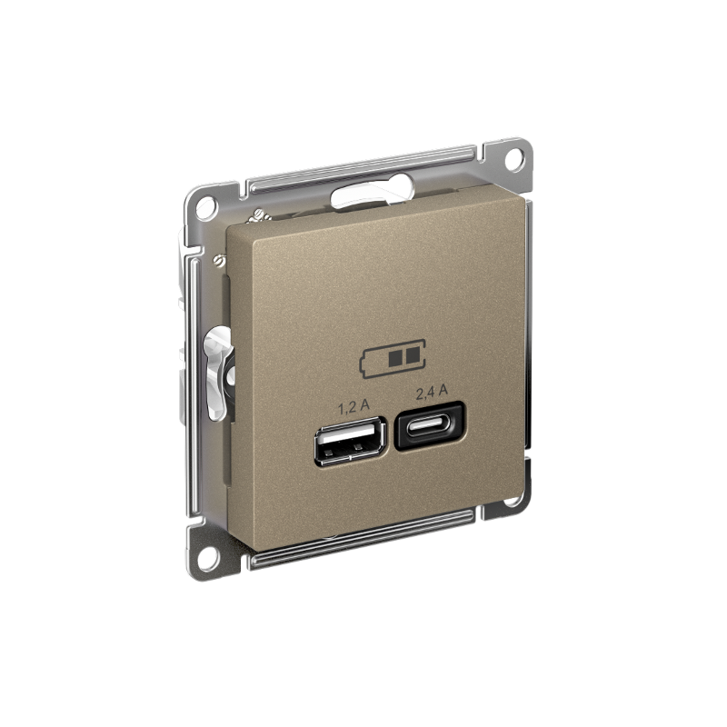 AtlasDesign Шампань USB Розетка A+С, 5В/2,4А, 2х5В/1,2А, механизм | ATN000539 | SE — Systeme Electric