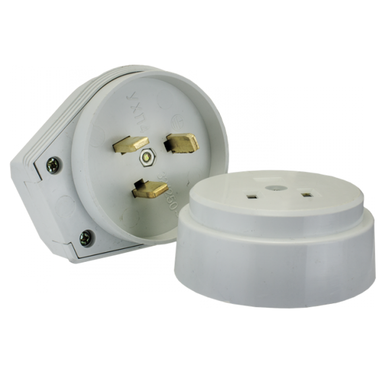 Разъем РШ-ВШ 32А 250В 2P+PE (ОУ) пластиковый бел. EKF PROxima | AS-250-O-01 | EKF — EKF