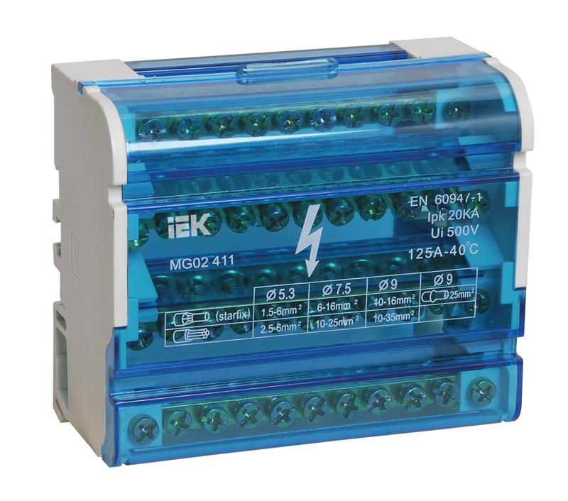Шины на DIN-рейку в корпусе (кросс-модуль) 3L+PEN 4х11  | YND10-4-11-125 | IEK — IEK (ИЭК)
