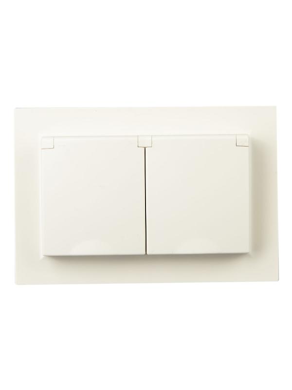 BRITE Розетка 2-ая с крышкой 16А в сб IP44 РСбш12-3-44-БрКр бежевый | BR-R26-16-44-K10-F | IEK — миниатюра 2