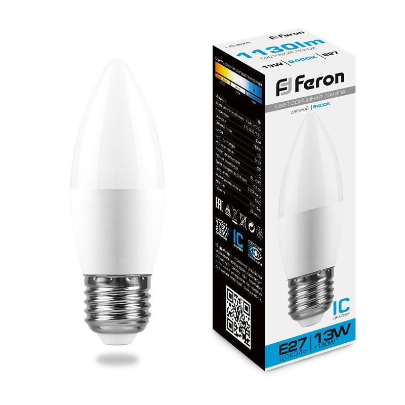 Лампа светодиодная, (13W) 230V E27 6400K С37, LB-970 | 38112 | FERON — Feron