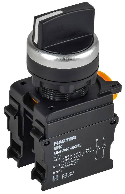 Переключатель 3 положения возвратный 2NC чёрный MASTER | MI-SW60-20X33-5-24-3-K02 | IEK — IEK (ИЭК)