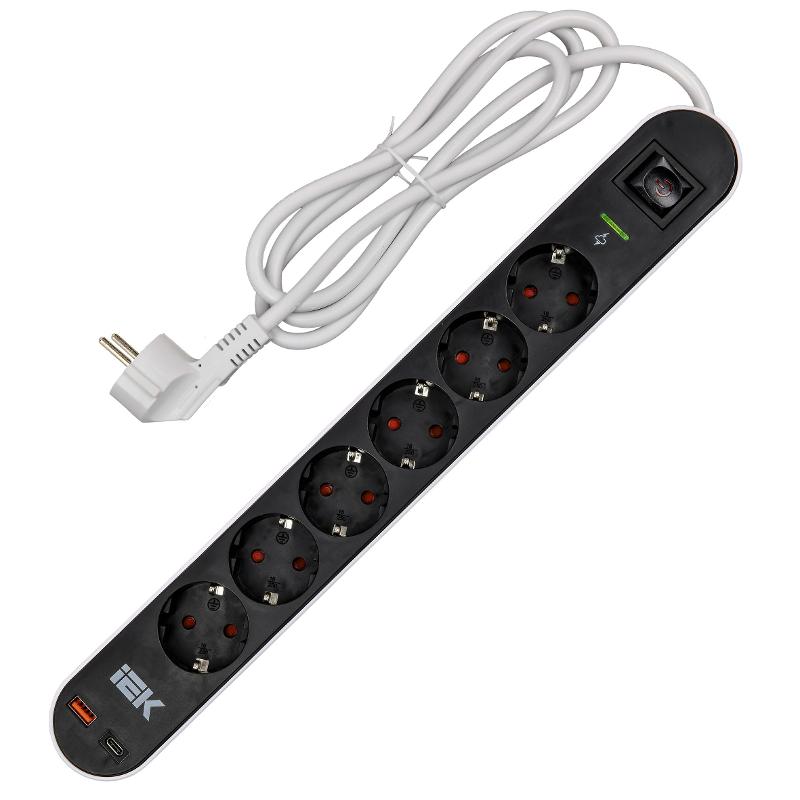 Фильтр сетевой СФ-06К 16А USB A+C 20Вт 1,5м 3х1,5мм2 чер  | WFP10-16-06-01-ZKU-K02 | ИЭК — миниатюра 6