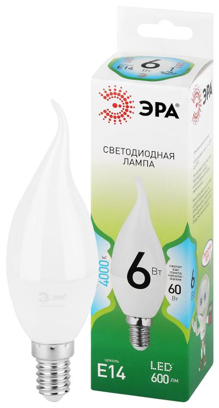 Лампа светодиодная  GREEN LINE LED BXS-6W-840-E14 GL E14 6 Вт свеча на ветру яркий белый свет | Б0067131 | ЭРА — ЭРА (Энергия света)