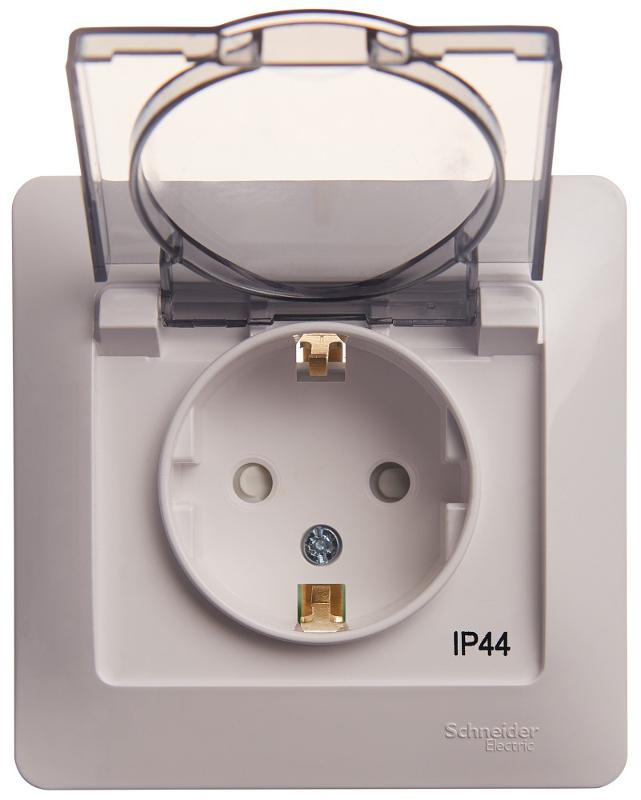 Glossa Белый Розетка с заземлением со шторками с крышкой, IP44 (в сборе с рамкой) | GSL000148 | SE — миниатюра 5