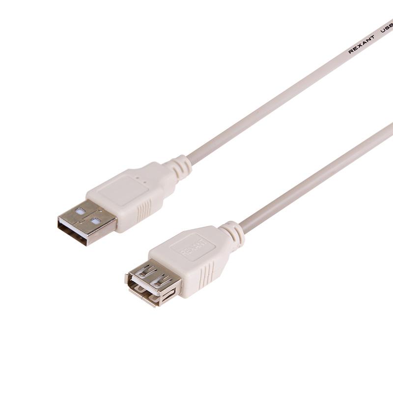 Шнур USB-А (male) штекер - USB-А (female) гнездо, длина 3 метра, белый (PE пакет) | 18-1116 | REXANT — миниатюра 1