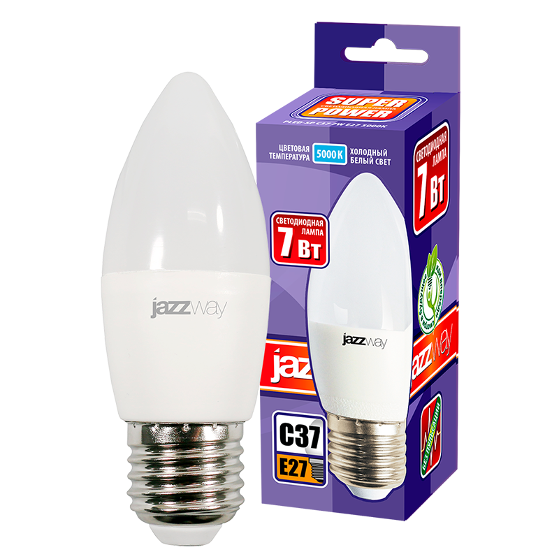 Лампа светодиодная LED 7Вт Е27 220В 5000К PLED- SP C37 свеча | 1027849-2 | Jazzway — миниатюра 3