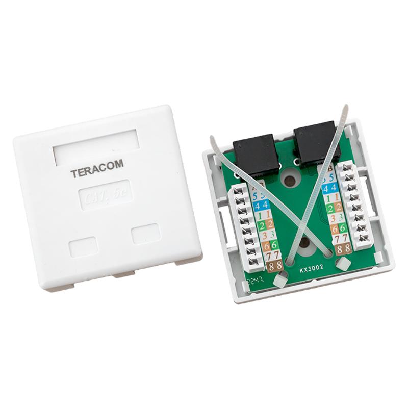 Розетка настенная TERACOM Cat.5E неэкранированная 2 порта RJ-45 Dual IDC белая | TRC-WBOX-2RJ45-5EUTP-WH | EKF — миниатюра 4