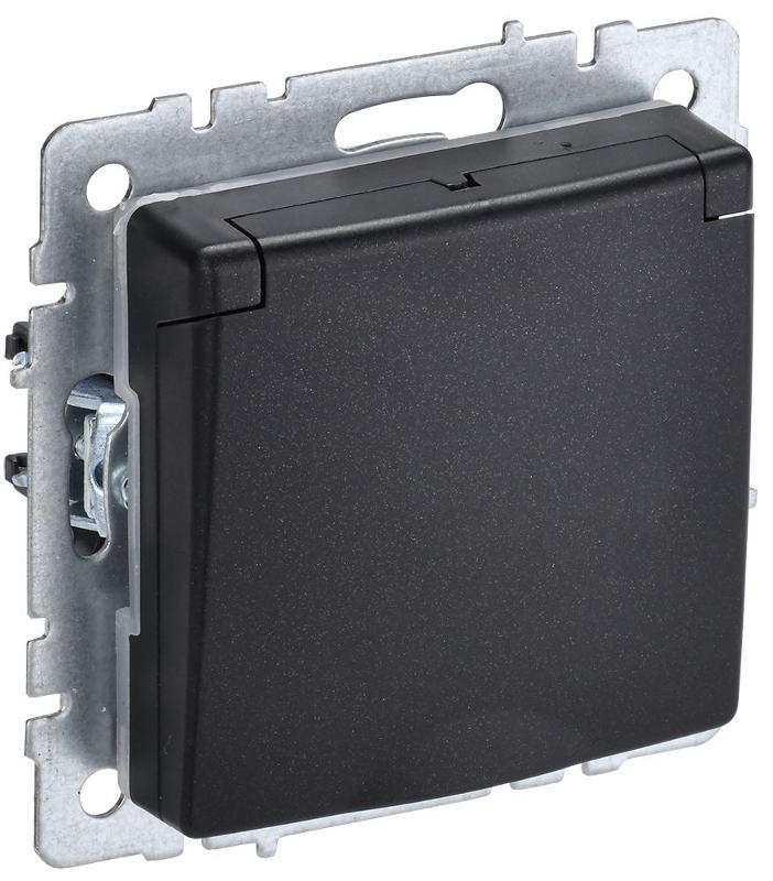 BRITE Розетка с заземлением со шторками с крышкой 16А IP20 РСбш10-3-БрЧ черный  | BR-R16-16-K02 | IEK — миниатюра 1